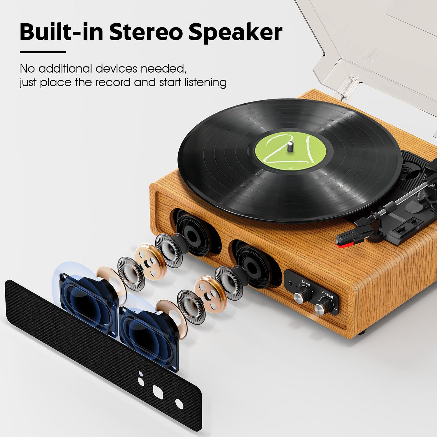 FYDEE Bluetooth Vinyl Record Player with Built-in Speakers